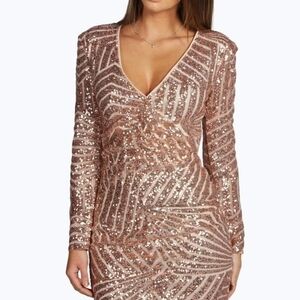 Boohoo Shimmering Gold Long Sleeve Dress